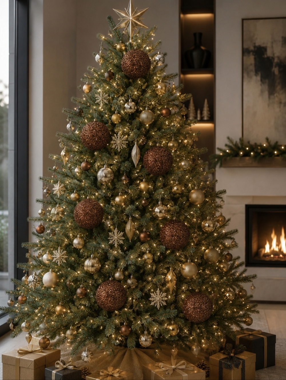 Set of 7 Metallic Copper Glitter Holiday Ornaments